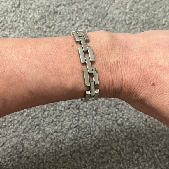 Art Deco flat square link chain bracelet- Sterling silver - Picture 3 of 7